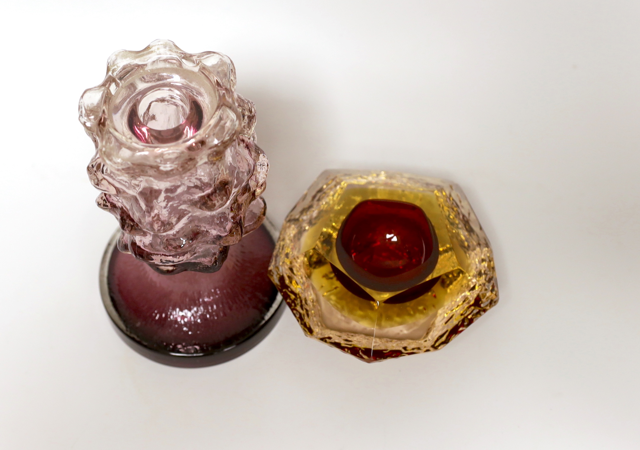 Murano Sommerso textured glass bowl and a Kai Blomqvist signed Scandinavian glass vase, the largest 18cm high